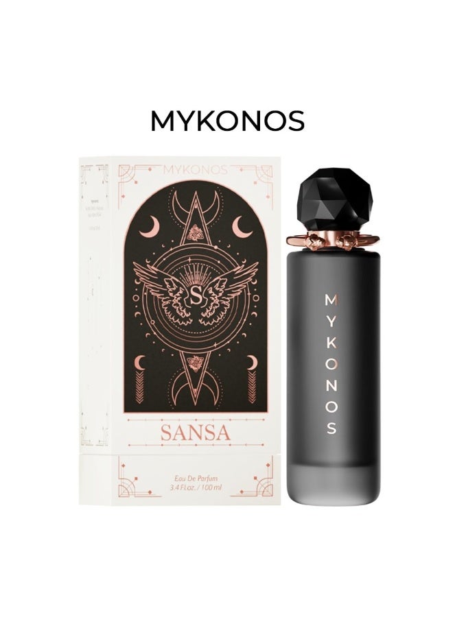 MYKONOS Sansa EDP 100ml – Peach Black Tea Osmanthus Toffee Orris Dark Chocolate Vetiver Unisex Perfume - Image 2